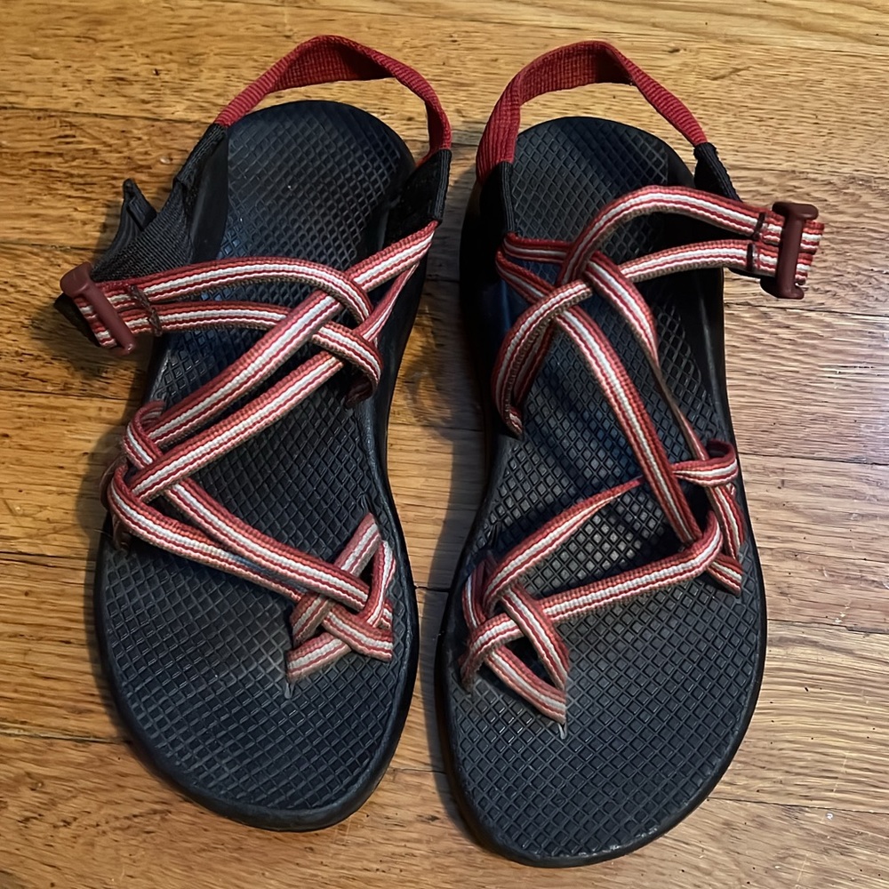 Chaco Red, cream and brown. Sport Sandals Women's US Size 7 Stripe Print